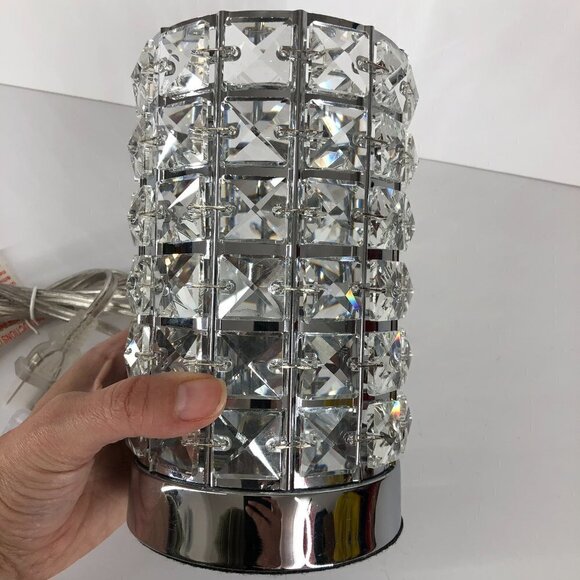 SILVER & Sparkly Bling Crystals Small Acccent Table Lamp - 4.5 W x 7.5 H - Picture 2 of 10